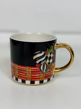 MacKenzie-Childs Checkered Plaid Top Hat Ceramic Mug From Snowman Mug Tower